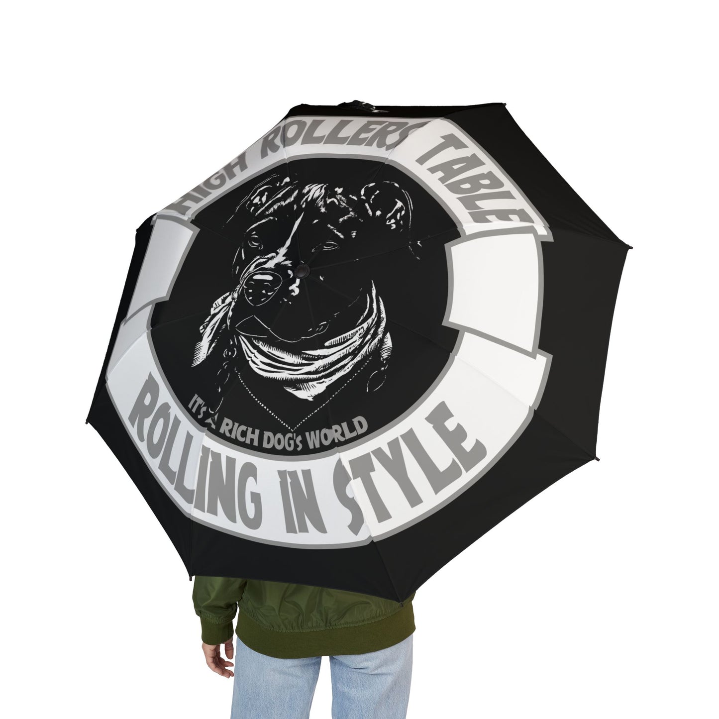 "A Rich Dog's" Black Foldable Travel Umbrella