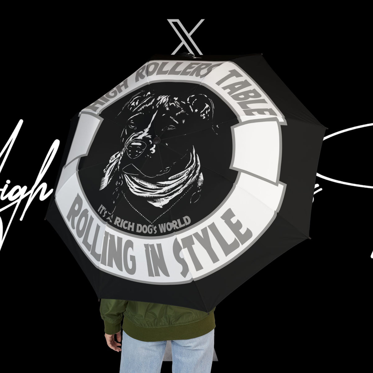 "A Rich Dog's" Black Foldable Travel Umbrella
